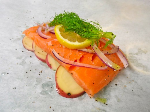 Cedar Plank Salmon w/ Skewered Veggies